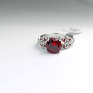 14k White Gold Plated Ring Gold 9 US Silver Red